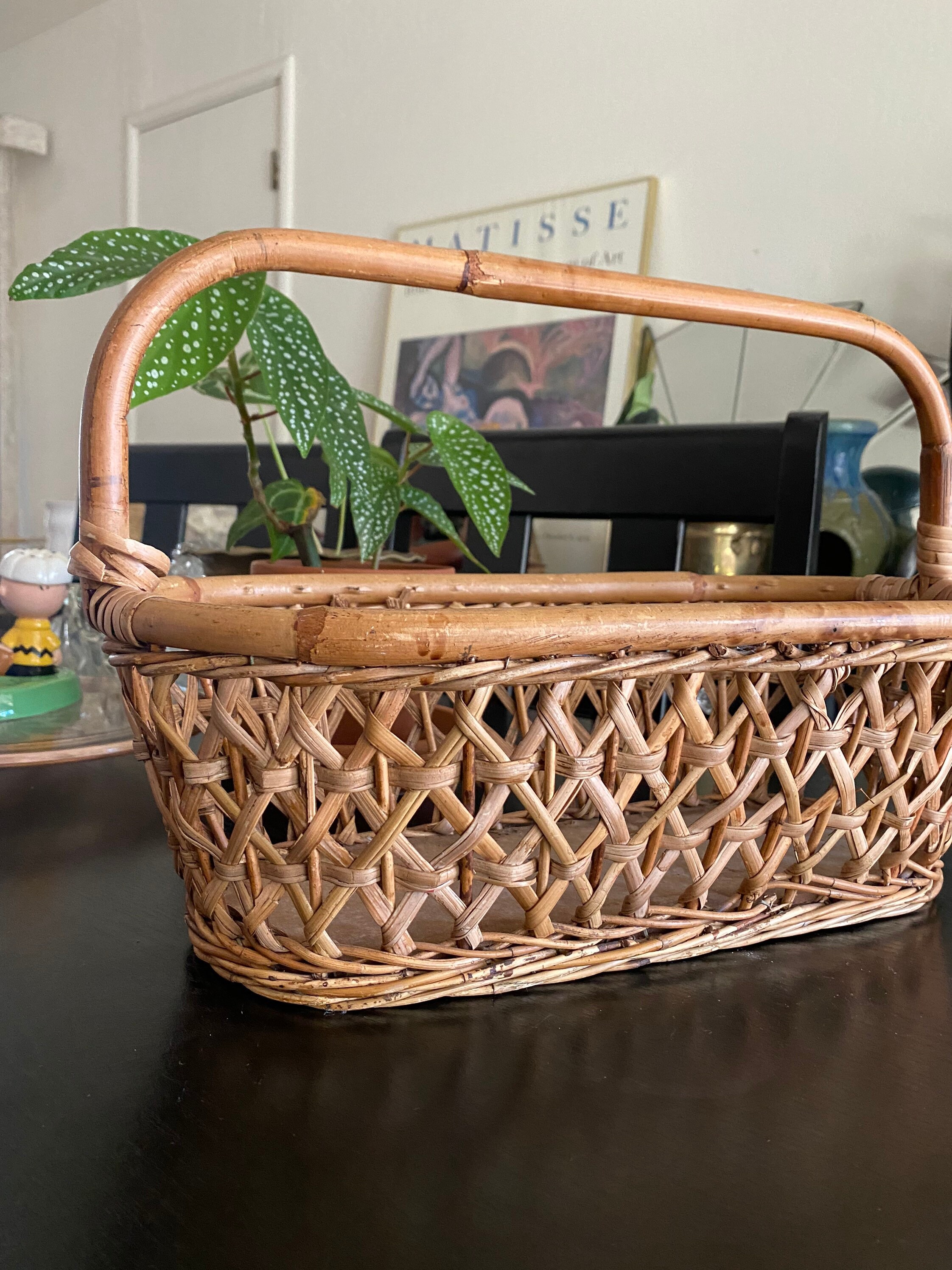 Woven Rattan Bamboo Rectangle Basket Tray with Handle Etsy