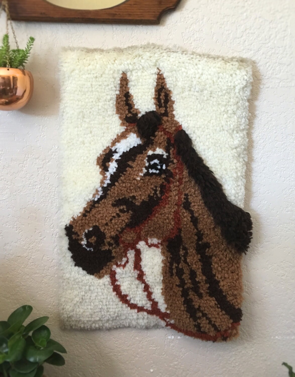 Vintage Horse Latch Hook Rug / Wall Hanging