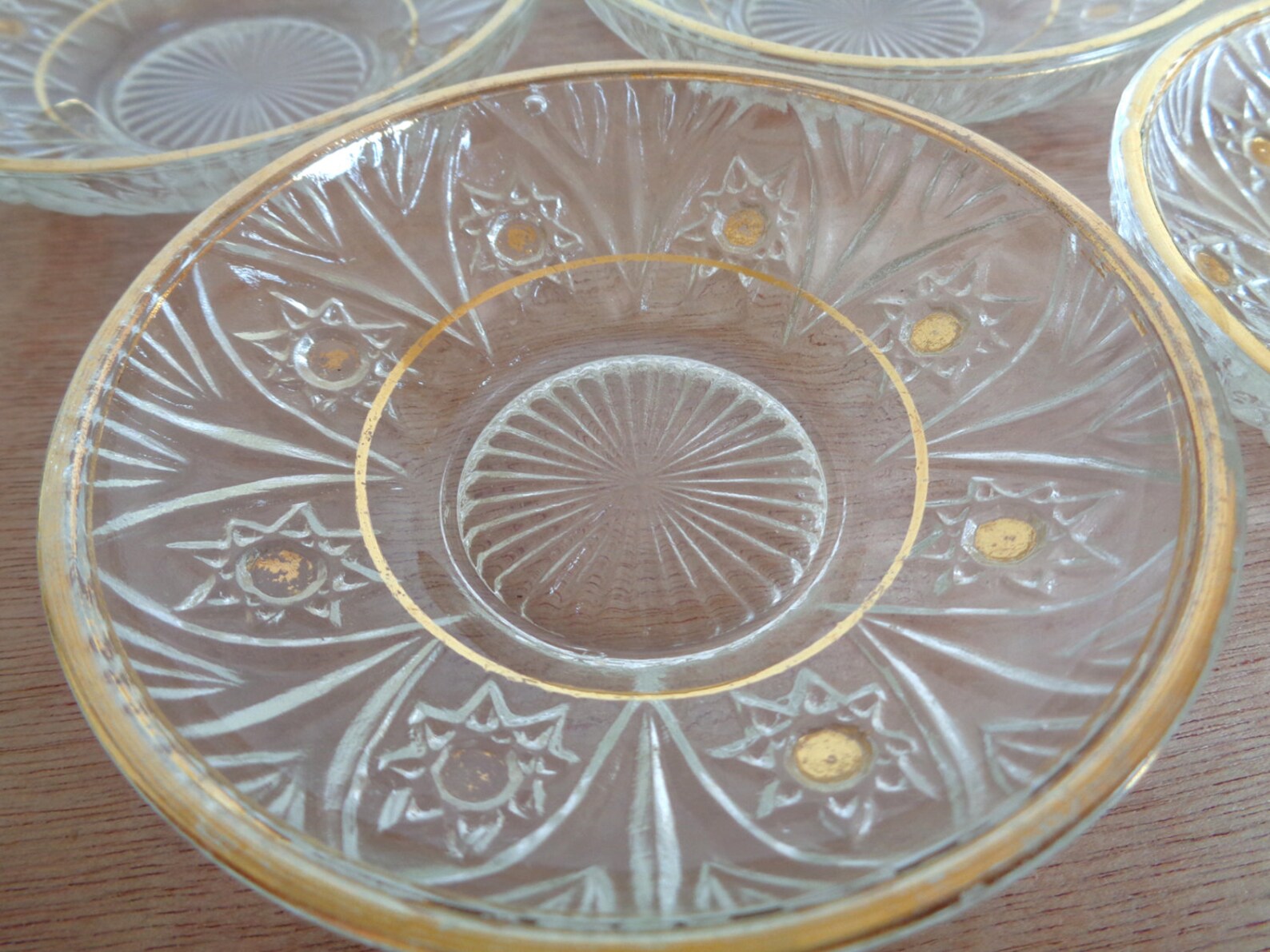 Clear Glass Saucer Plates with Gold Trim Set of Six Etsy
