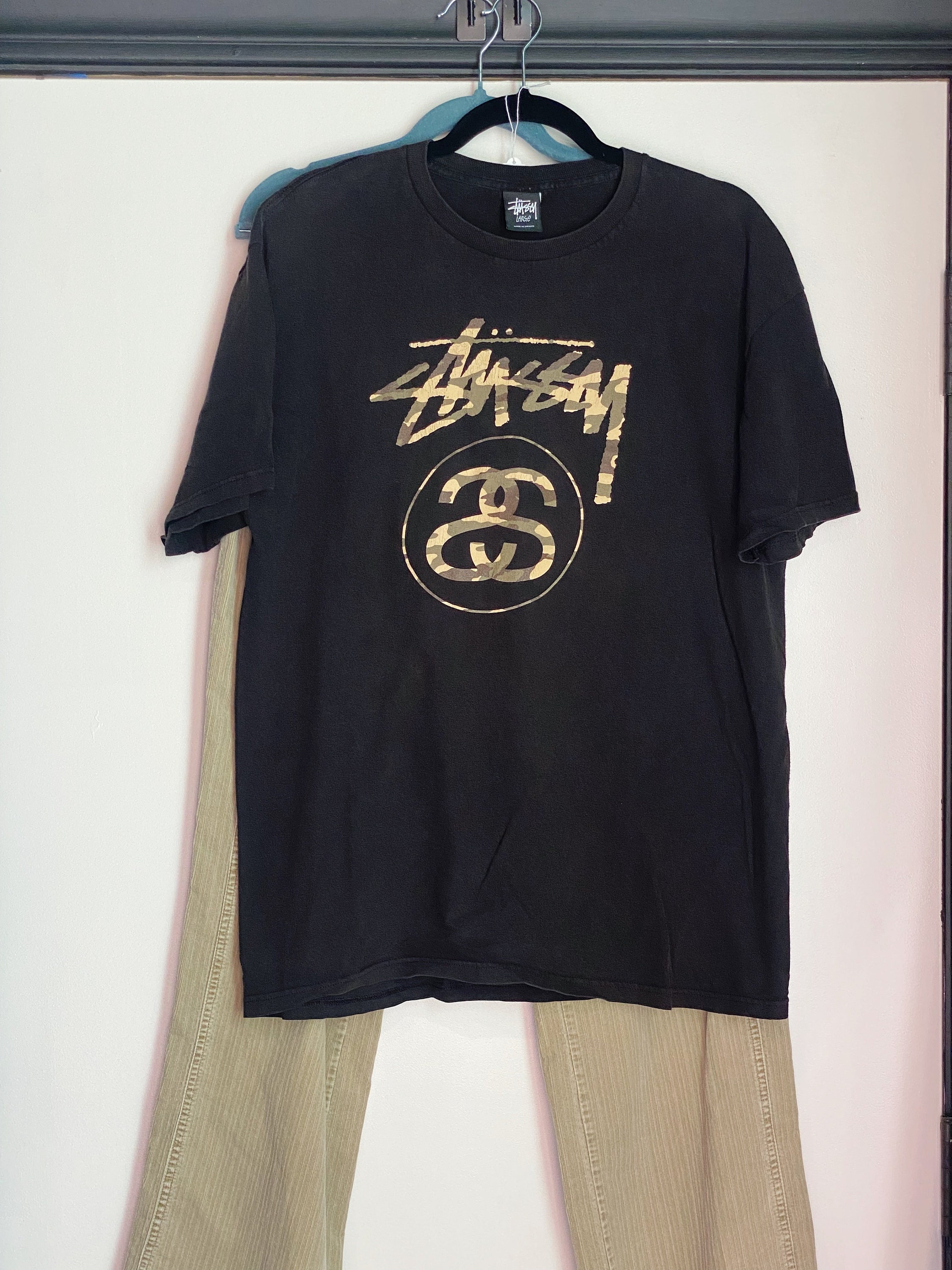 Vintage Stüssy Double S Camo Logo T-shirt / 80s 90s 2000s Graphic 