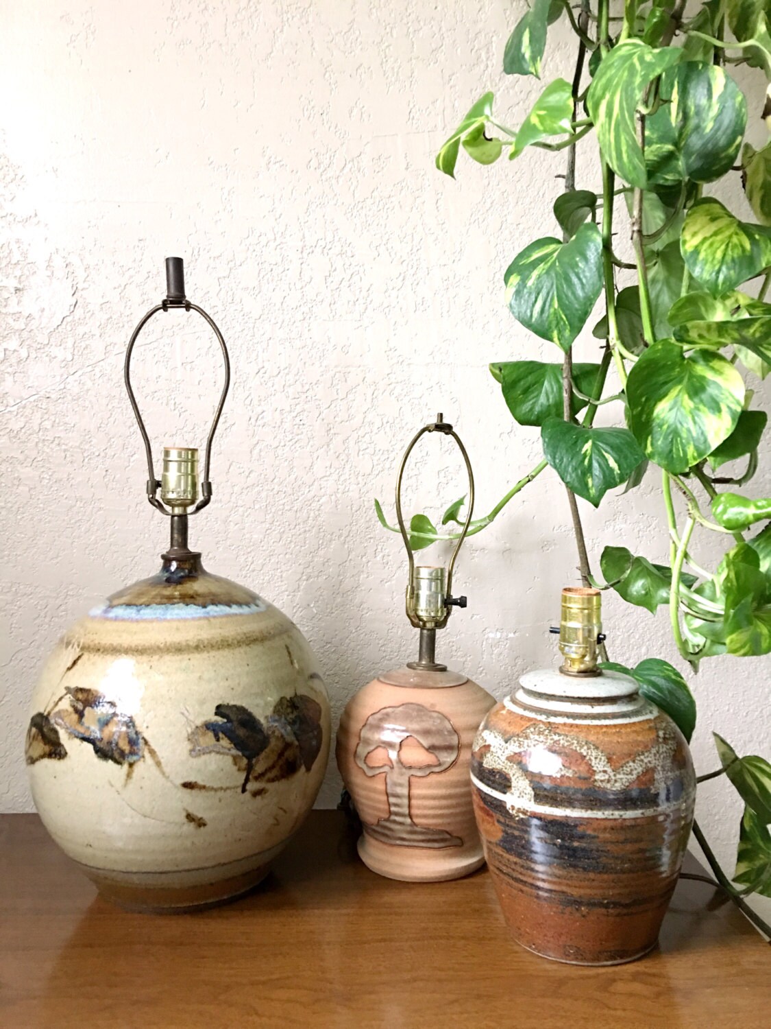 Vintage Peach Colored Tree Ceramic Table Lamp Base