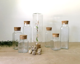 Square Glass Apothecary Jar with Cork Lid - Multiple Selections