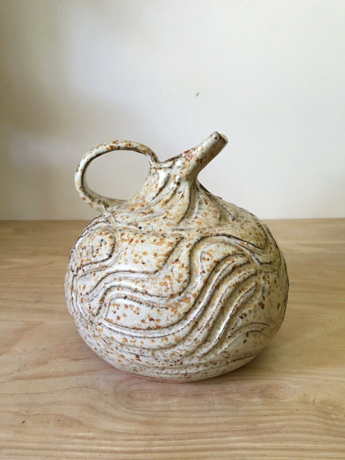 Unique Rustic Earth Tone Textured Ceramic Pitcher / Vase / Planter