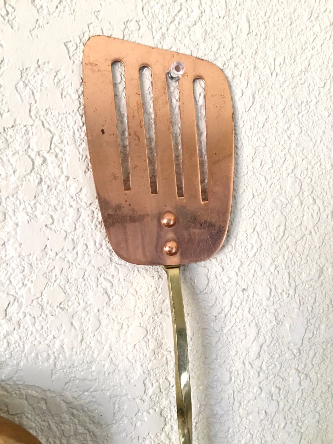 Large Vintage Rustic Copper Spatula with Twisted Brass Handle