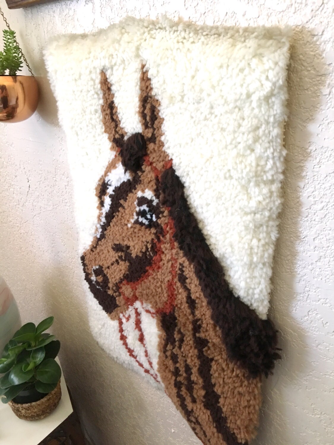 Vintage Horse Latch Hook Rug / Wall Hanging