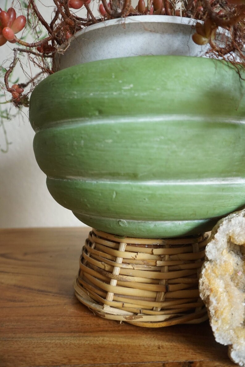 Vintage Green Clay And Wicker Earthenware Pottery Planter Vase Planters Pots Home Living Safarni Org