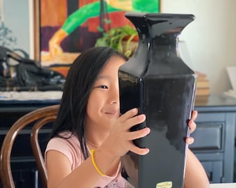 Tall Squared Black Ceramic Vase by Haeger Pottery