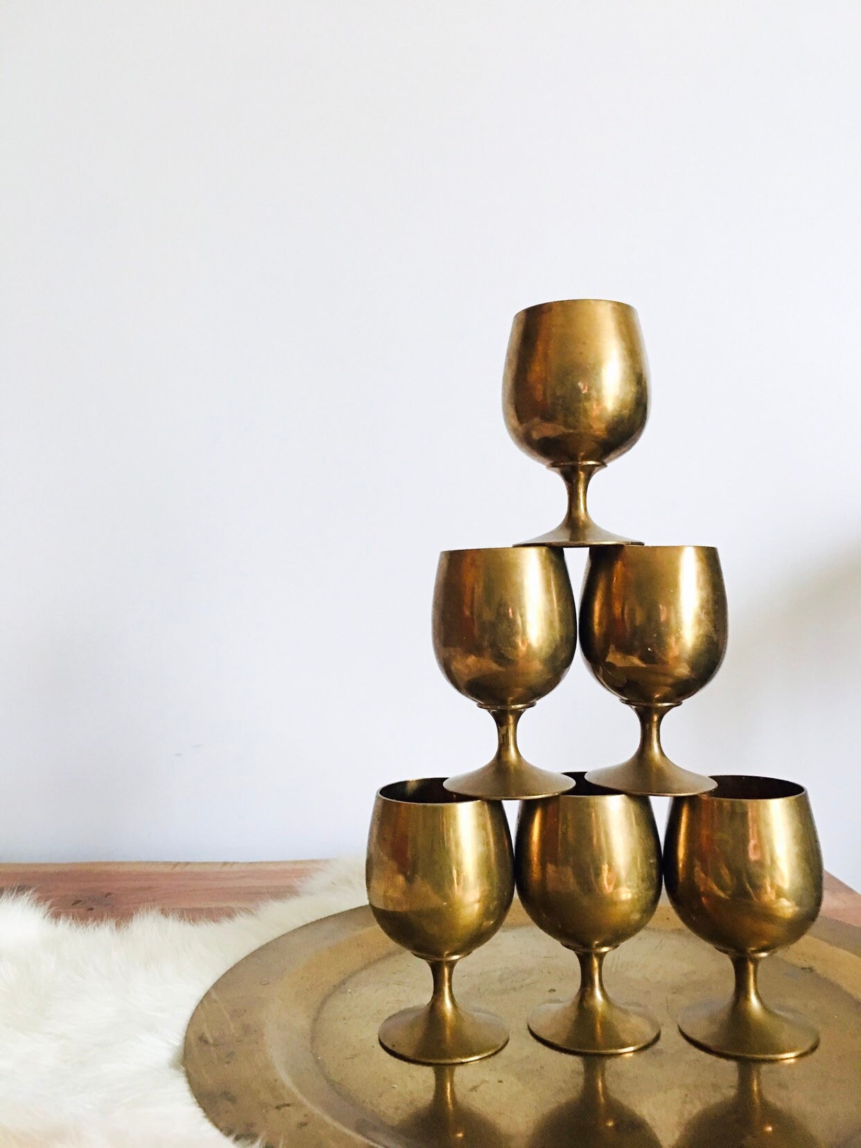 Vintage Solid Brass Miniature Goblet Cups / Shot Glass Set Etsy