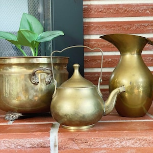 Vintage Solid Brass Kettle / Water Pitcher / Vessel