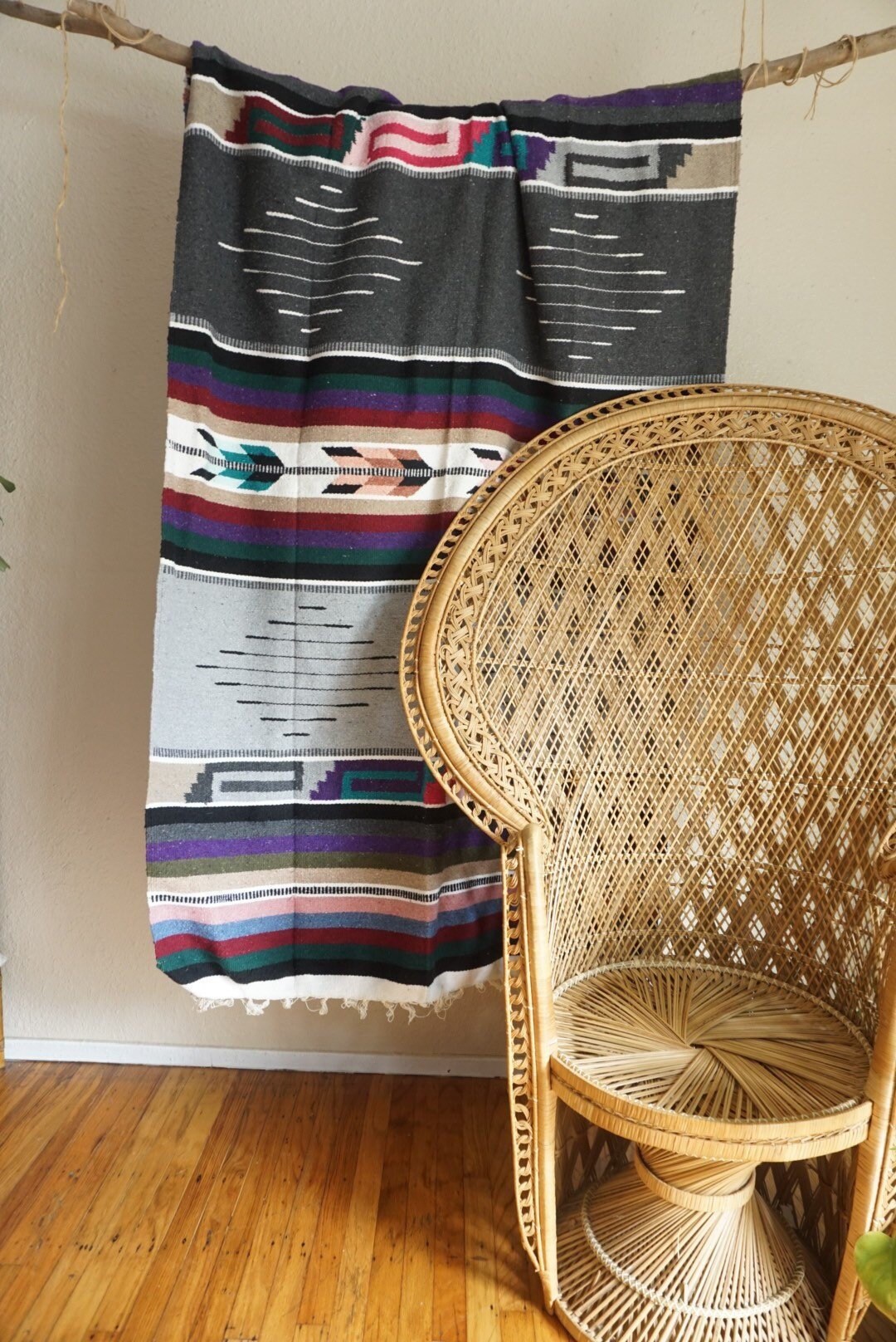 Large Colorful Wool Blanket / Tapestry / Throw