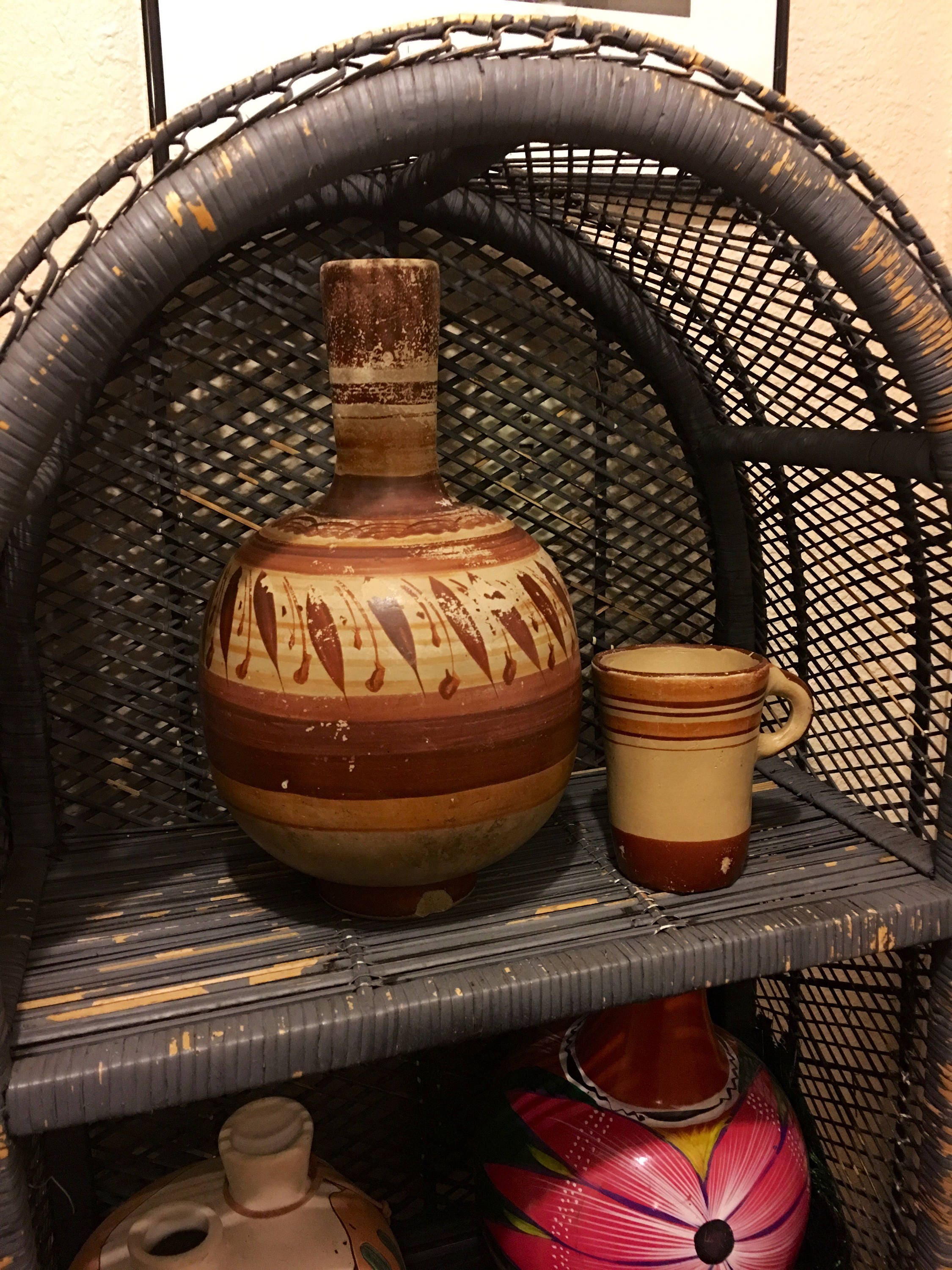 Large Vintage Mexican Water Jug with Matching Mug