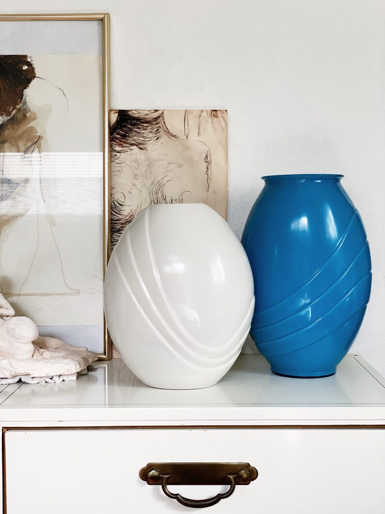 Large Tall White Haeger Porcelain Ceramic Vase Post Modern Art Deco Style image 7