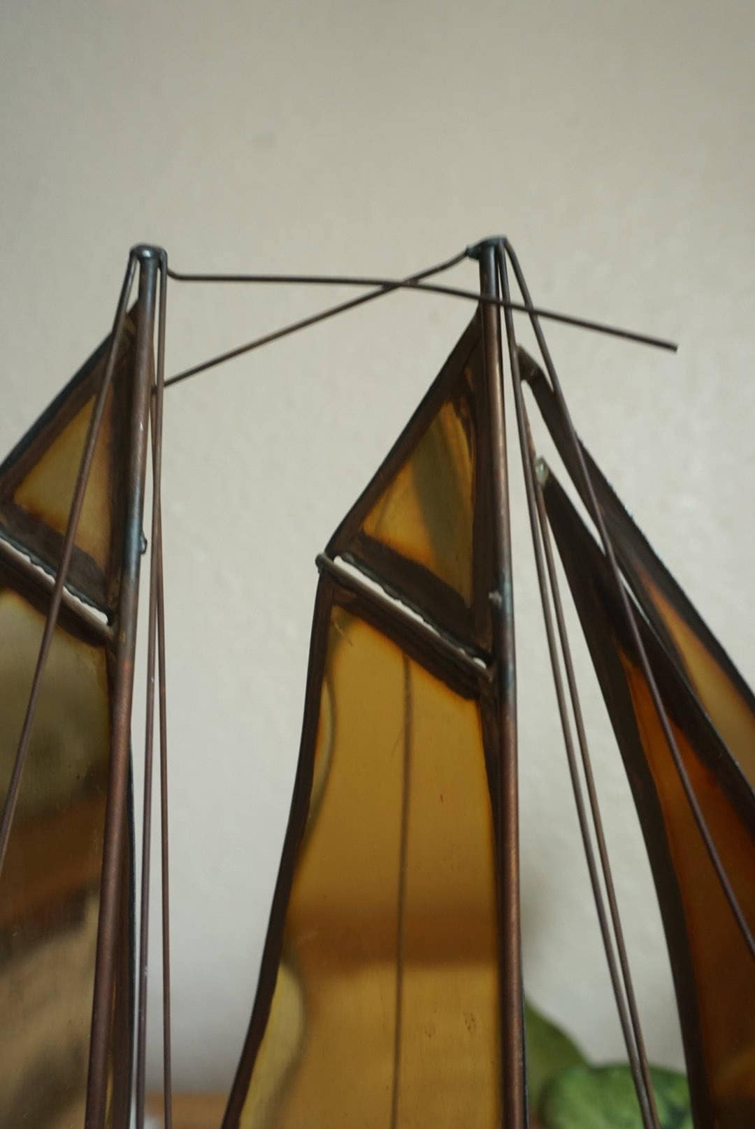 Large Vintage Brass Sailboat with Alabaster Onyx Base