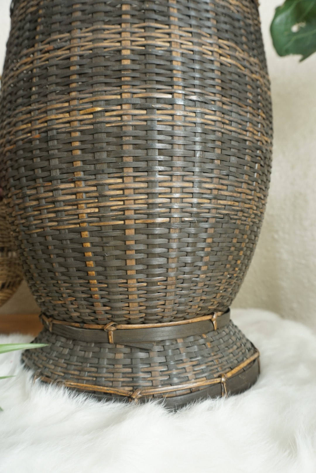 Tall Black Brown Woven Rattan Basket with Lid