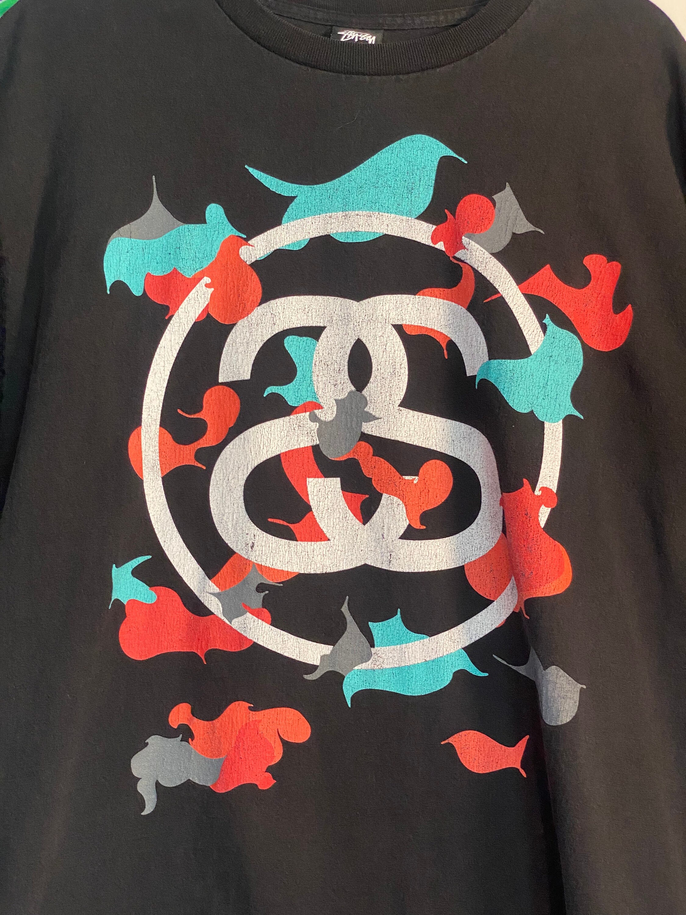 RARE Vintage Stüssy Double S Birds Graphic Black T-shirt / 80s 90s