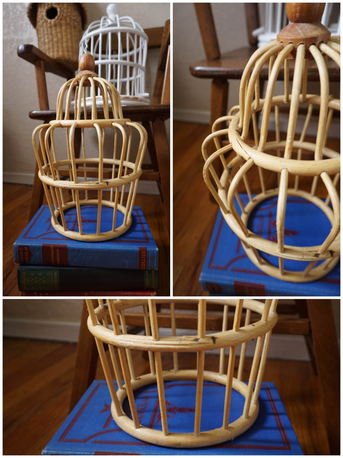 vintage wood wicker bird cage - white cage only