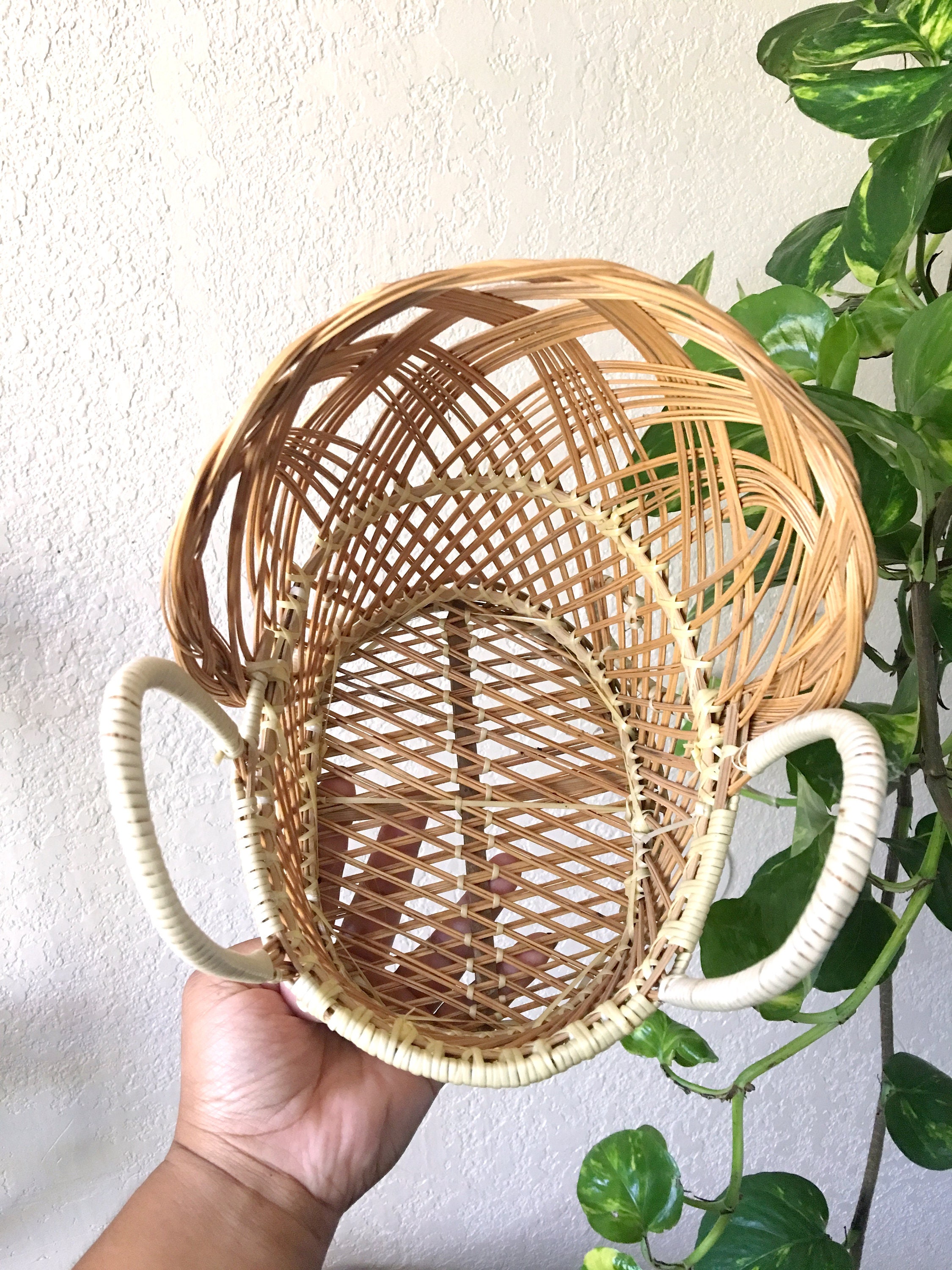 Vintage Woven Wicker Baby Carriage Basket with Handles