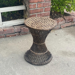 Dark Brown Vintage Wicker Rattan Side Table