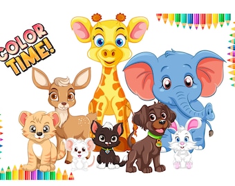 Coloring book for kids | Cute animals | Coloring book for kids with animal shapes | Digital coloring book (PDF)
