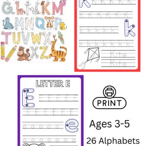 Alphabet tracing worksheets for preschool | Letter writing practice ages 3-5 | printable PDF