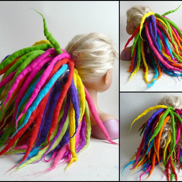 felted dreads attached to ponytail elastic, 10x dreadlocks, hair bobble, accessories, wool, felt, handmade, MADE TO ORDER, extensions, pixie