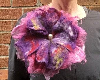 Handmade purple and pink felted flower brooch, oversized flower brooch, flower pin, flower corsage, large flower, statement brooch