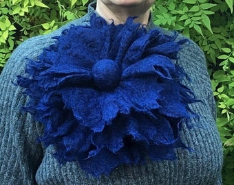 Navy blue flower brooch,large felted flower, felt flower, corsage, handmade, felted wool, lagenlook, shawl pin