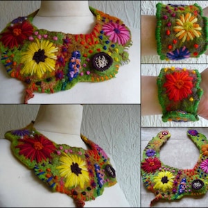 felted necklace, collar necklace, scarf, bracelet, cuff,  handmade, felt, merino wool, flowers, lagenlook, MADE TO ORDER , eco friendly