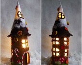 felted christmas house, gingerbread house, tea light holder, fairy lamp, fairy lights, handmade, felted lampshade, christmas ornament
