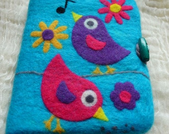 notebook cover , sketchbook, felted, felt, journal, A5, eco friendly, handcrafted, felted flowers, books, natural