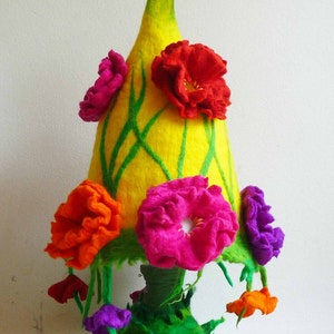 felted flower lamp, bedside lamp, night light, handmade, wool, felt, fairy light, Waldorf inspired, MADE TO ORDER image 5