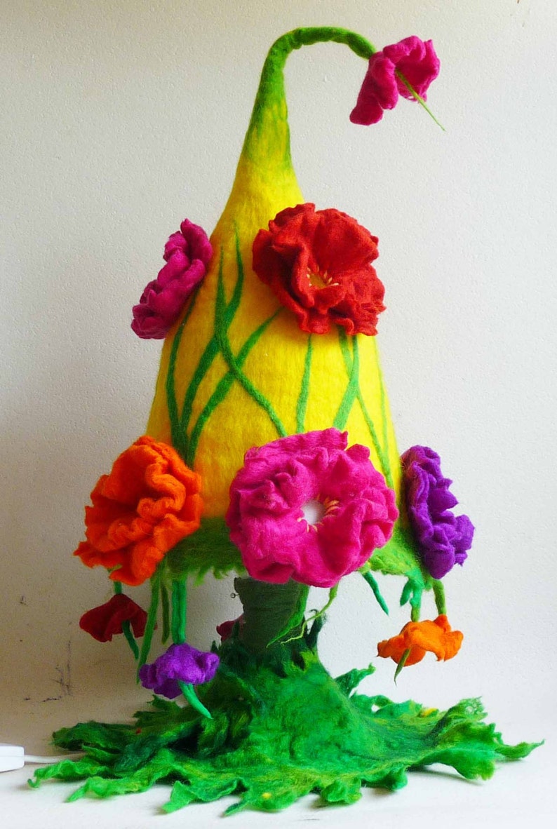 felted flower lamp, bedside lamp, night light, handmade, wool, felt, fairy light, Waldorf inspired, MADE TO ORDER image 5