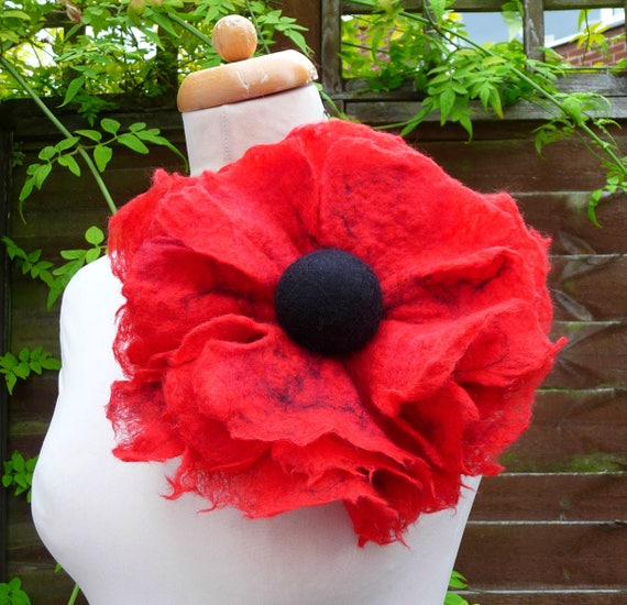 Large Felted Poppy Brooch Felted Flower Brooch Armistice Day