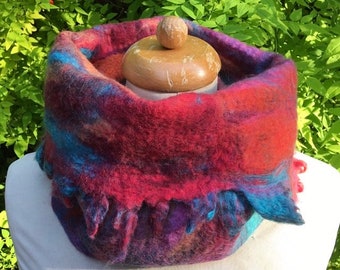 felted wool scarf, READY TO SHIP, snood, pink, turquoise, purple, pixie scarf, forest, fairy, elf, woodlands, collar, cowl, handmade, felt