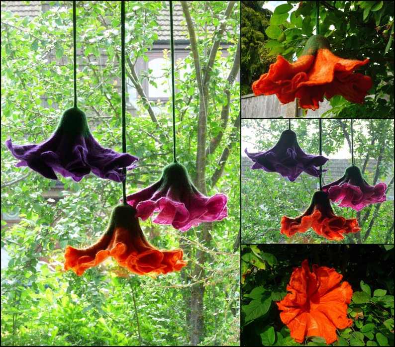 large felted flower, hanging window decoration, felt flower, flower ornament, spring decoration, wedding decor, floral decor, flowers image 2