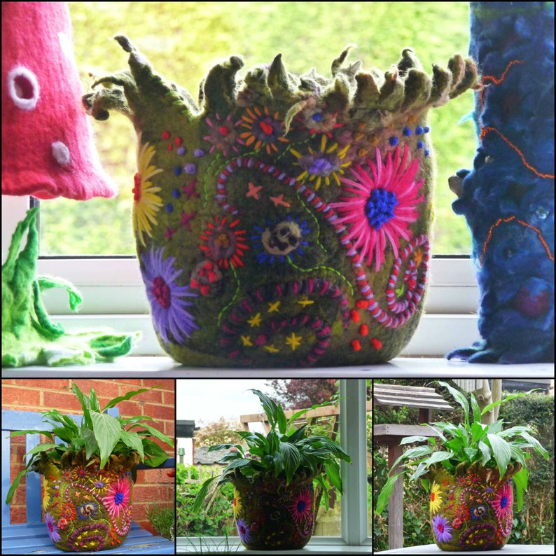 Felted Plant Pot Storage Ornament Decoration Vessel Etsy
