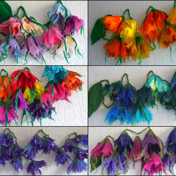 flower garland, felted flower fariy lights, night light, LED lights, handmade, wool, felt, home decoration, custom made, floral garland