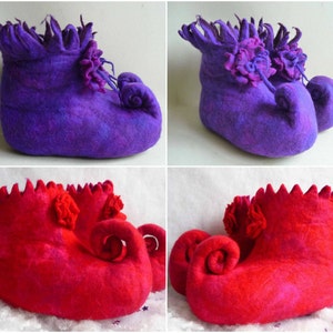 felted wool slippers pixie fairy boots, choice of colours, handmade, felt slippers, size, eco friendly, handcrafted, MADE TO ORDER image 1