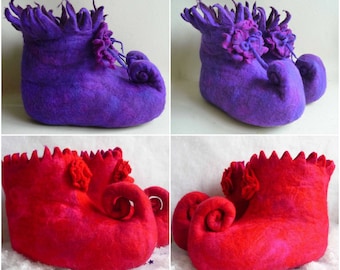 felted wool slippers pixie fairy boots, choice of colours, handmade, felt slippers, size, eco friendly, handcrafted, MADE TO ORDER
