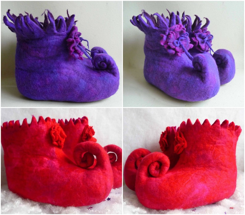 felted wool slippers pixie fairy boots, choice of colours, handmade, felt slippers, size, eco friendly, handcrafted, MADE TO ORDER image 1