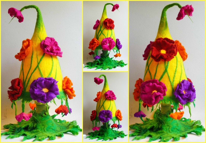felted flower lamp, bedside lamp, night light, handmade, wool, felt, fairy light, Waldorf inspired, MADE TO ORDER image 1