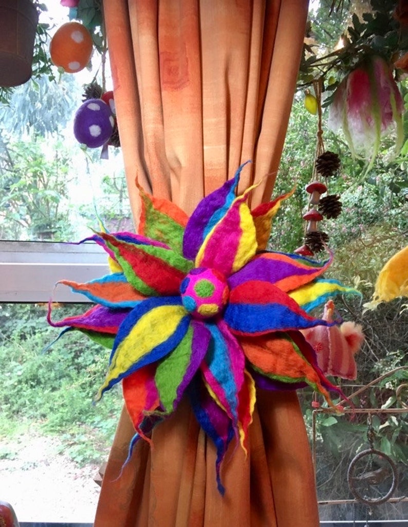 felted flower brooch, large flower brooch, corsage, handmade, felt flower, lagenlook, rainbow colors, felt flower, festival clothing image 9