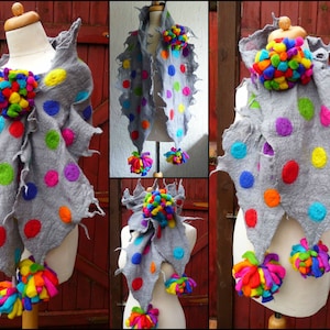 felted wool scarf, scarves, wrap, handmade, felt, lagenlook, art to wear, rainbow, MADE TO ORDER image 1