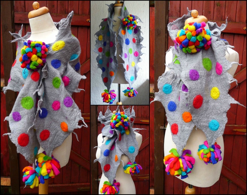 felted wool scarf, scarves, wrap, handmade, felt, lagenlook, art to wear, rainbow, MADE TO ORDER image 1