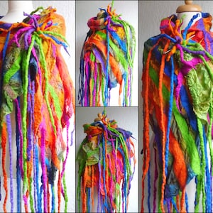 nuno felted scarf, shawl, handmade, felt scarf, wool, silk, colourful scarf, unique, gift for her, lagenlook, fashion, statement scarf