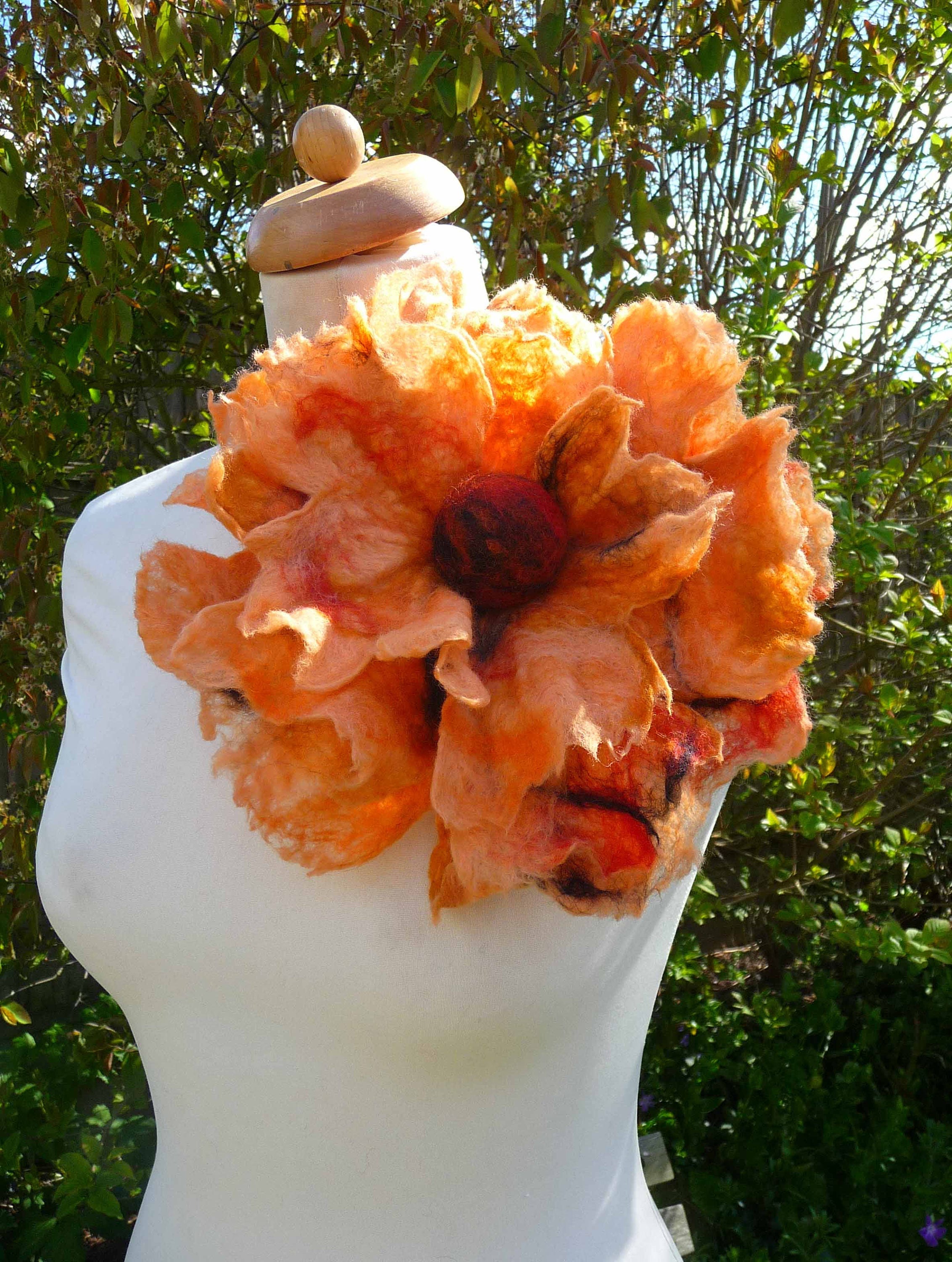 Peach Felted Flower Brooch Oversized Flower Brooch Corsage Etsy