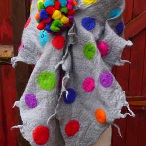 felted wool scarf, scarves, wrap, handmade, felt, lagenlook, art to wear, rainbow, MADE TO ORDER image 4