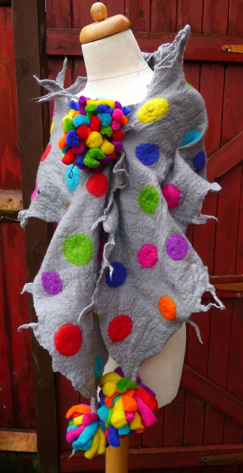 felted wool scarf, scarves, wrap, handmade, felt, lagenlook, art to wear, rainbow, MADE TO ORDER image 4