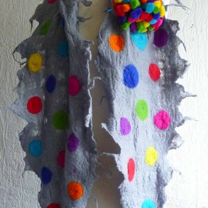 felted wool scarf, scarves, wrap, handmade, felt, lagenlook, art to wear, rainbow, MADE TO ORDER image 2