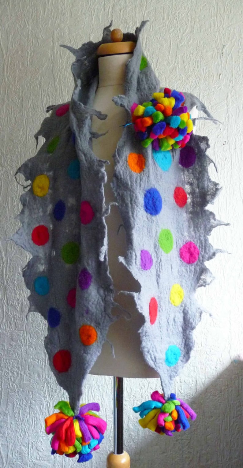 felted wool scarf, scarves, wrap, handmade, felt, lagenlook, art to wear, rainbow, MADE TO ORDER image 2